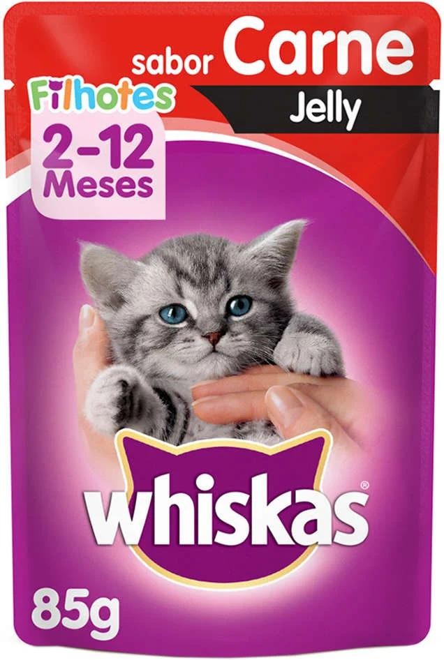 KIT Ração Úmida Whiskas Sachê Carne Jelly para Gatos Filhotes 40 Unidades