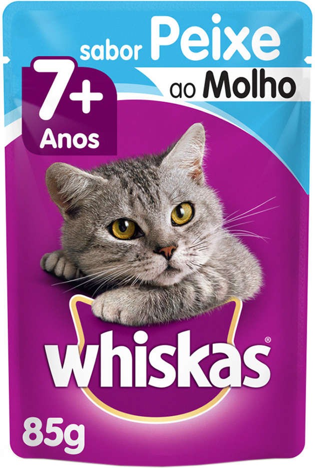 KIT Ração Úmida Whiskas Sachê Peixe ao Molho para Gatos Sênior 7 + Anos 40 Unidades