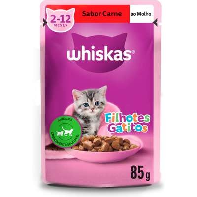 Ração Úmida Whiskas Sachê Carne ao Molho para Gatos Filhotes