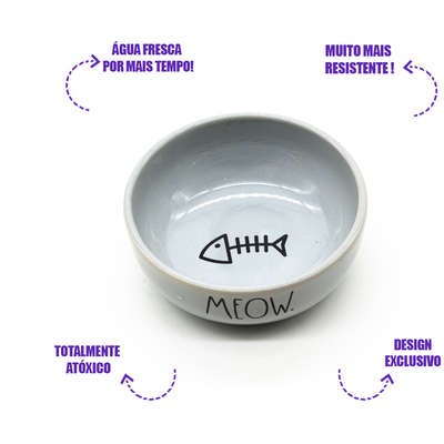 Comedouro de Cerâmica Pet Injet Meow Cinza