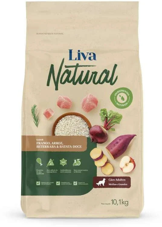 Ração Liva Natural Frango e Batata Doce Cães Adultos Raças Médias e Grandes
