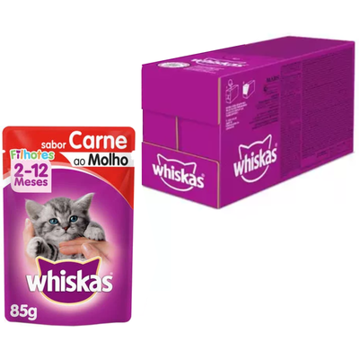 Ração Úmida Whiskas Sachê Carne ao Molho para Gatos Filhotes