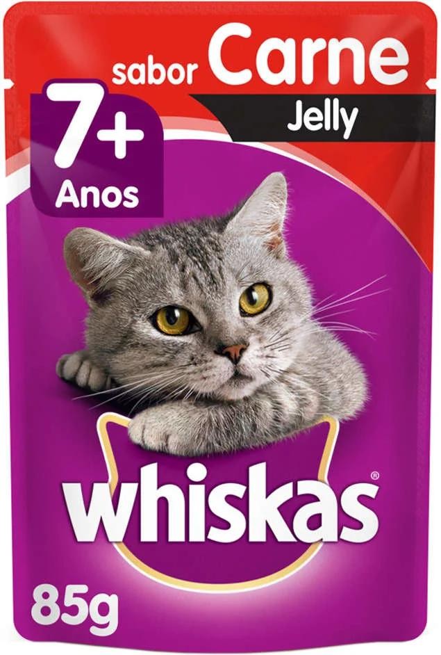 KIT Ração Úmida Whiskas Sachê Carne Jelly para Gatos Adultos Sênior 7 + Anos 40 UNIDADES