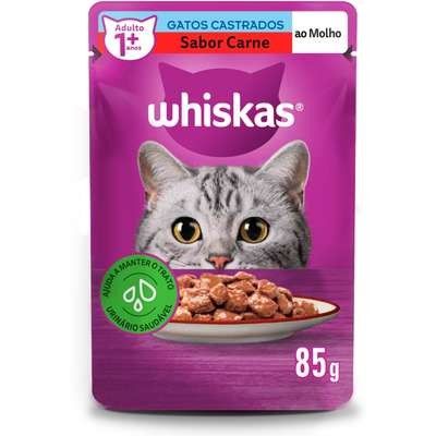 Ração Úmida Whiskas Sachê Carne ao Molho para Gatos Adultos Castrados