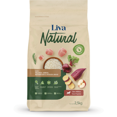 Ração Liva Natural Frango e Batata Doce Cães Adultos Raças Pequenas