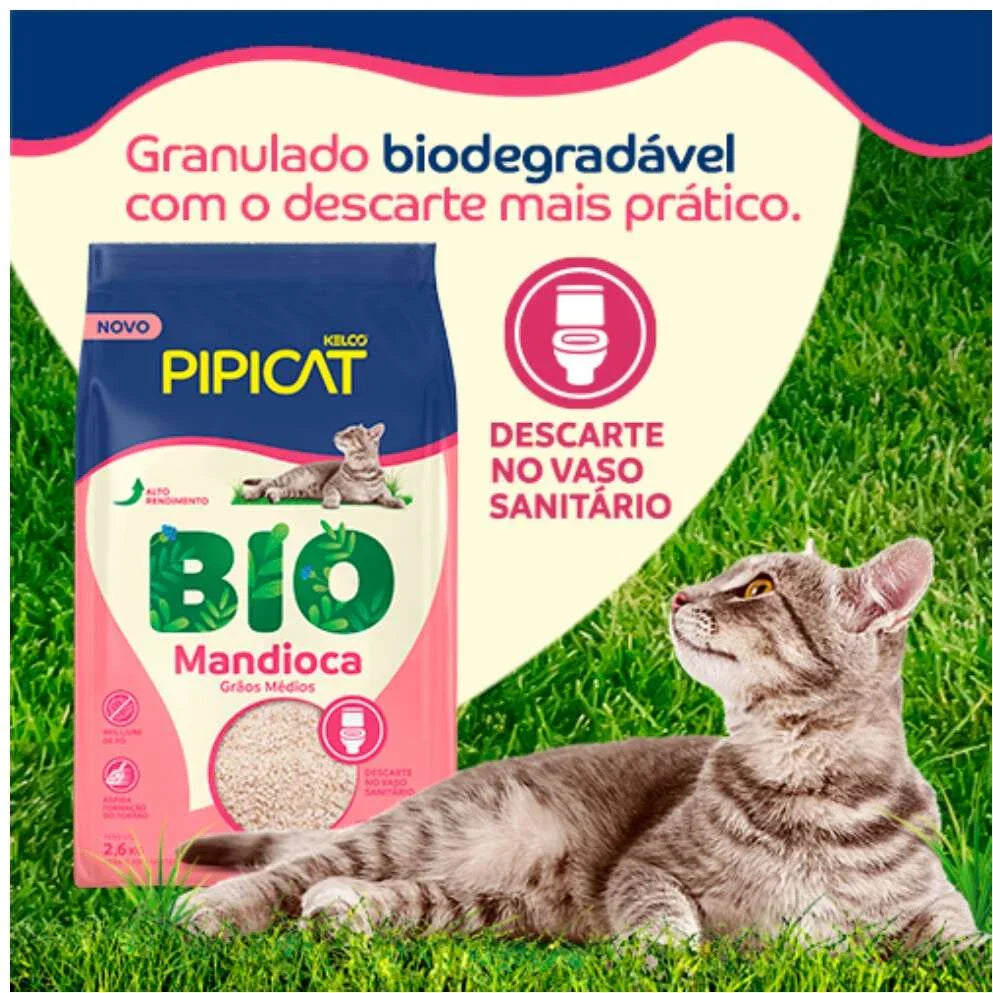 Areia/Granulado Sanitário Pipicat Bio Mandioca para Gatos 2.6Kg