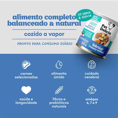 Ração Úmida Pet Delícia Natural Happy Oldies com Colágeno para Cães Sênior 7+ anos 320 g