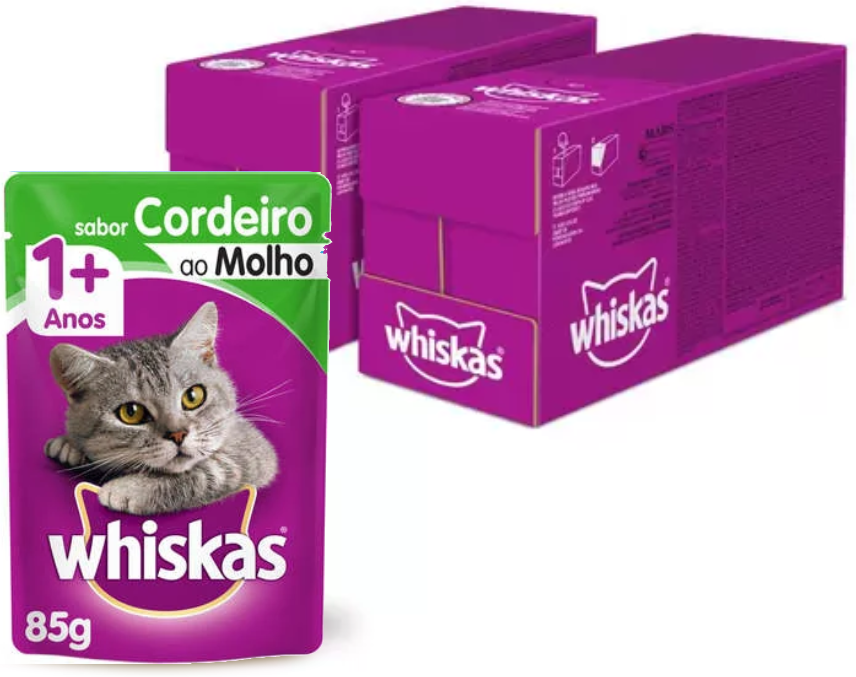 KIT Ração Úmida Whiskas Sachê Cordeiro ao Molho para Gatos Adultos 40 Unidades