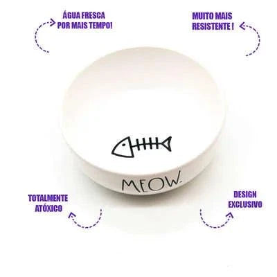 Comedouro de Cerâmica Pet Injet Meow Branco