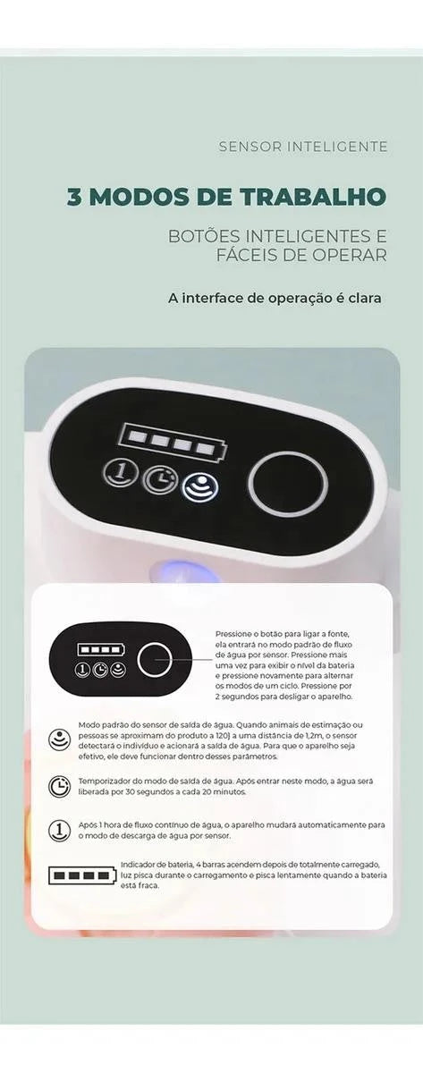 New Pet sensor sem fio bebedouro fonte para gato cão 2.6L