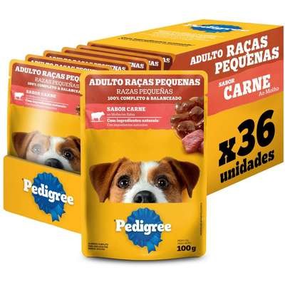 Ração Úmida Pedigree Sachê Carne ao Molho para Cães Adultos de Raças Pequenas 54 Unidades