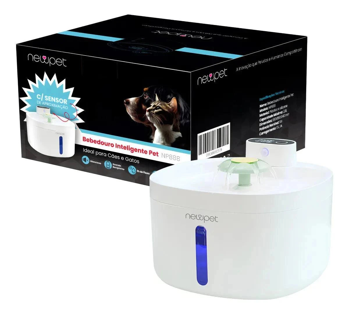 New Pet sensor sem fio bebedouro fonte para gato cão 2.6L